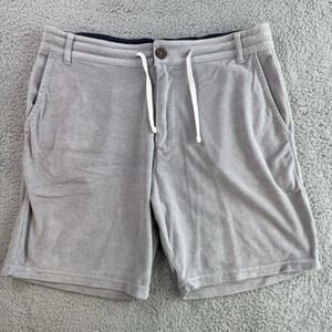 S Johnnie-O Shorts Mens L Grey Terry Cloth‎ Cotton Pockets Drawstring Elastic